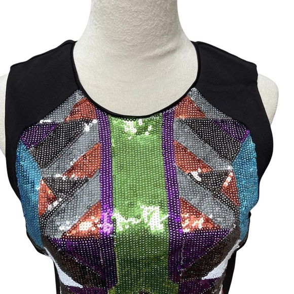 Bebe Black Stretchy Dress Women’s Medium Sequins Back Zipper - Picture 2 of 13